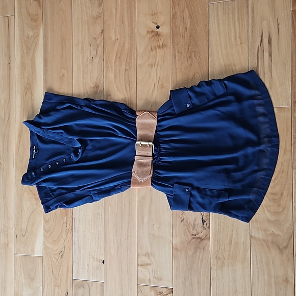 Double Zero Sheer Navy Dress With Slip, Size S - Picture 1 of 12